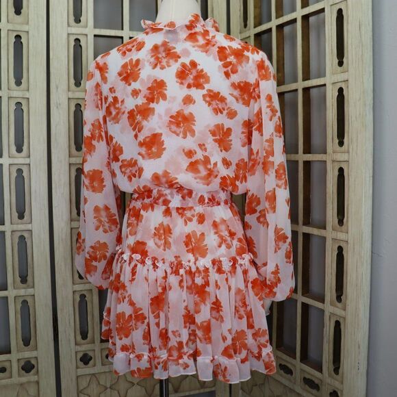 Misa Los Angeles Lorena Orange & White Floral Ruffle Mini Dress size M - Picture 4 of 15